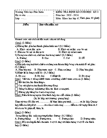 Đề kiểm tra định kì cuối học kỳ I môn Khoa học Lớp 4 (Kết nối tri thức và cuộc sống) - Năm học 2023-2024 - Trường Tiểu học Phú Xuân (Có đáp án)