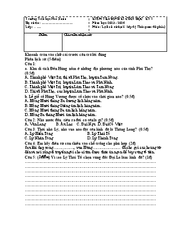 Đề kiểm tra định kì cuối học kỳ I môn Lịch sử và Địa lí Lớp 4 (Kết nối tri thức và cuộc sống) - Năm học 2023-2024 - Trường Tiểu học Phú Xuân (Có đáp án)
