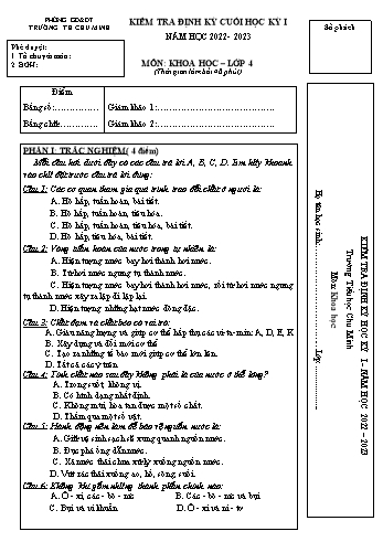 Đề kiểm tra định kỳ cuối học kỳ I môn Khoa học Lớp 4 - Năm học 2022-2023 - Trường Tiểu học Chu Minh (Có đáp án)