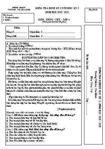 Đề kiểm tra định kỳ cuối học kỳ I môn Tiếng Việt Lớp 4 - Năm học 2022-2023 - Trường Tiểu học Chu Minh (Có đáp án)