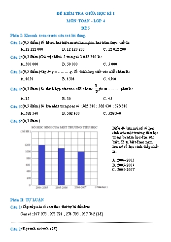 Đề kiểm tra giữa học kì I môn Toán Lớp 4 - Đề 5