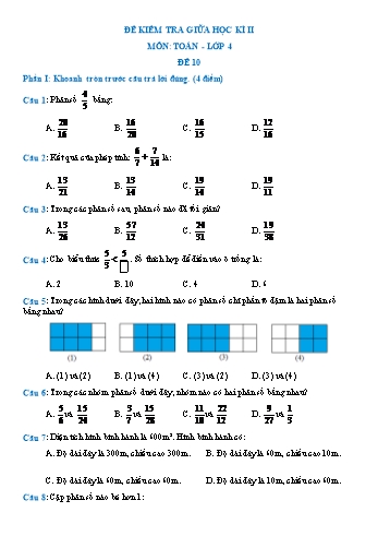 Đề kiểm tra giữa học kì II môn Toán Lớp 4 - Đề 10