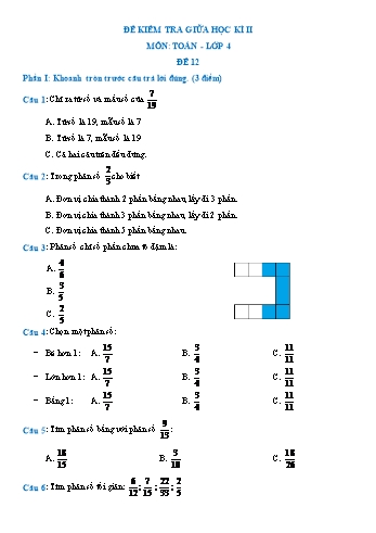 Đề kiểm tra giữa học kì II môn Toán Lớp 4 - Đề 12