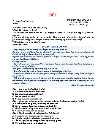 Đề kiểm tra học kì 2 môn Tiếng Việt Lớp 4 (Chân trời sáng tạo) - Năm học 2023-2024 (Có đáp án)