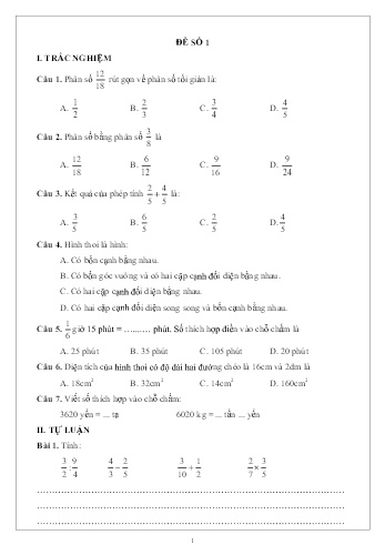 Đề ôn thi giữa học kì II môn Toán Lớp 4 - Đề 1