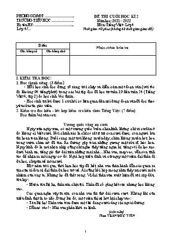 Đề thi cuối học kì 2 môn Tiếng Việt Lớp 4 - Năm học 2021-2022 - Trường Tiểu học Cao Đức (Có đáp án)