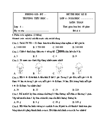 Đề thi học kì II môn Toán Lớp 4 (Kết nối tri thức và cuộc sống) - Năm học 2023-2024 - Đề số 4 (Có đáp án)