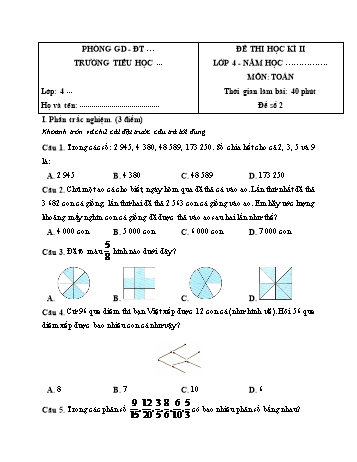 Đề thi học kì II môn Toán Lớp 4 (Kết nối tri thức và cuộc sống) - Năm học 2023-2024 - Đề số 2 (Có đáp án)