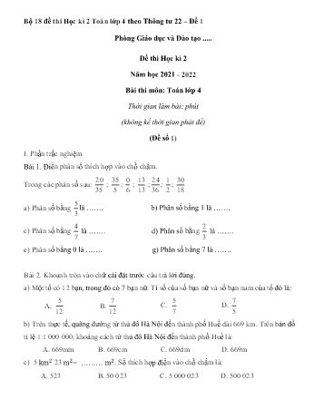 Tuyển tập 18 đề học kì 2 môn Toán Lớp 4 - Năm học 2021-2022