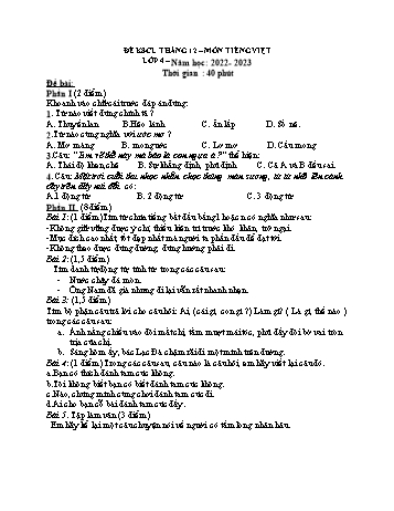 Bài kiểm tra chất lượng tháng 12 môn Tiếng Việt Lớp 4 - Năm học 2022-2023