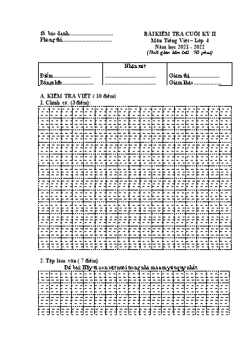 Bài kiểm tra cuối kỳ II môn Toán, Tiếng Việt Lớp 4 - Năm học 2021-2022 - Trường Tiểu học Hùng Tiến (Có đáp án)