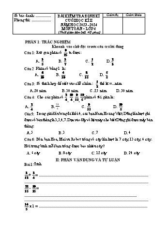 Bài kiểm tra định kì cuối học kì II môn Toán Lớp 4 - Năm học 2023-2024 (Có đáp án) - Đề 1