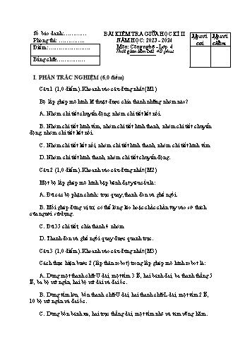 Bài kiểm tra giữa học kì II môn Công nghệ Lớp 4 - Năm học 2023-2024 - Trường Tiểu học Vĩnh An