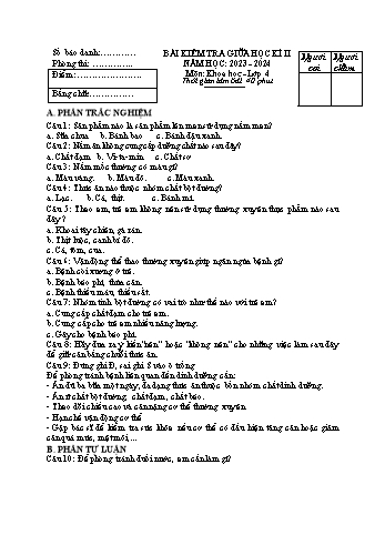 Bài kiểm tra giữa học kì II môn Khoa học Lớp 4 - Năm học 2023-2024 - Trường Tiểu học Vĩnh An