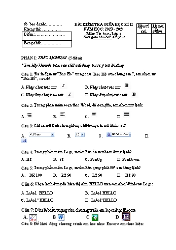 Bài kiểm tra giữa học kì II môn Tin học Lớp 4 - Năm học 2023-2024 - Trường Tiểu học Vĩnh An