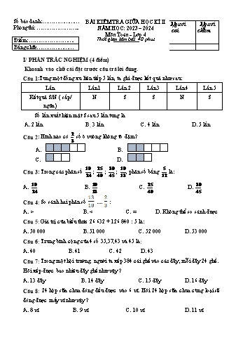 Bài kiểm tra giữa học kì II môn Toán Lớp 4 - Năm học 2023-2024 - Trường Tiểu học Vĩnh An