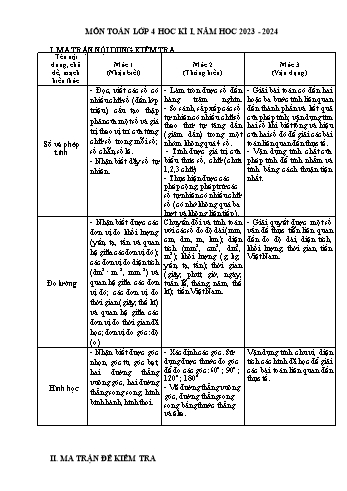 Đề khảo sát chất lượng học kì I môn Toán Lớp 4 - Năm học 2023-2024 - Đề 2 (Có đáp án)