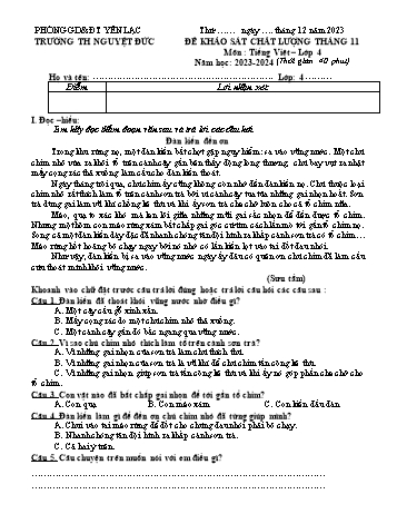 Đề khảo sát chất lượng tháng 11 môn Tiếng Việt Lớp 4 - Năm học 2023-2024 - Trường Tiểu học Nguyệt Đức (Có đáp án)