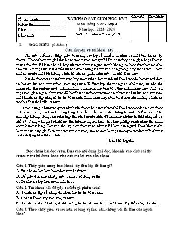 Đề khảo sát cuối học kỳ I môn Tiếng Việt Lớp 4 - Năm học 2023-2024 (Có đáp án)