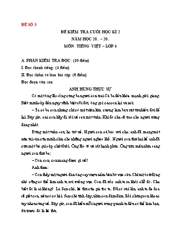 Đề kiểm tra cuối học kì 2 môn Tiếng Việt Lớp 4 - Năm học 2023-2024 - Đề số 3