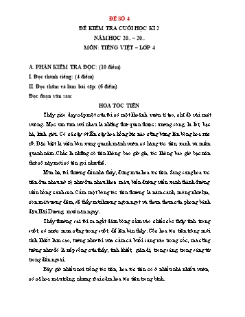 Đề kiểm tra cuối học kì 2 môn Tiếng Việt Lớp 4 - Năm học 2023-2024 - Đề số 4
