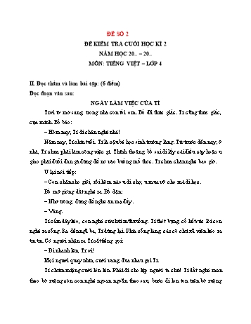 Đề kiểm tra cuối học kì 2 môn Tiếng Việt Lớp 4 - Năm học 2023-2024 - Đề số 2