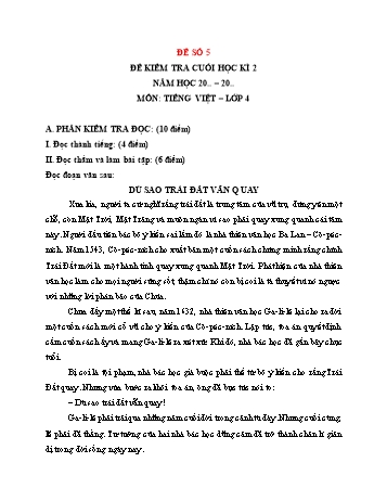 Đề kiểm tra cuối học kì 2 môn Tiếng Việt Lớp 4 - Năm học 2023-2024 - Đề số 5