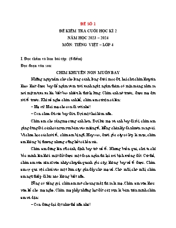 Đề kiểm tra cuối học kì 2 môn Tiếng Việt Lớp 4 - Năm học 2023-2024 - Đề số 1