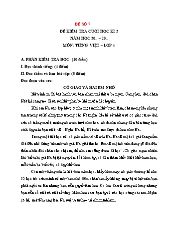 Đề kiểm tra cuối học kì 2 môn Tiếng Việt Lớp 4 - Năm học 2023-2024 - Đề số 7