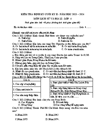 Đề kiểm tra định kỳ cuối kỳ II môn Lịch sử và Địa lí Lớp 4 - Năm học 2023-2024