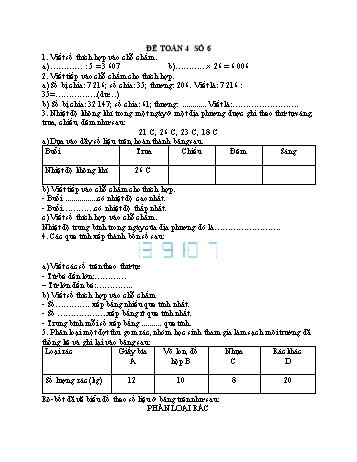 Đề kiểm tra học kì 2 môn Toán Lớp 4 - Năm học 2023-2024 - Đề số 6