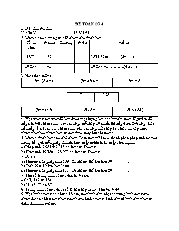 Đề kiểm tra học kì 2 môn Toán Lớp 4 - Năm học 2023-2024 - Đề số 4