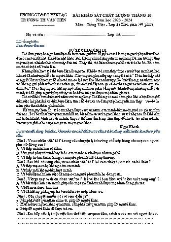 Bài khảo sát chất lượng tháng 10 môn Tiếng Việt Lớp 4 - Năm học 2023-2024 - Trường Tiểu học Văn Tiến
