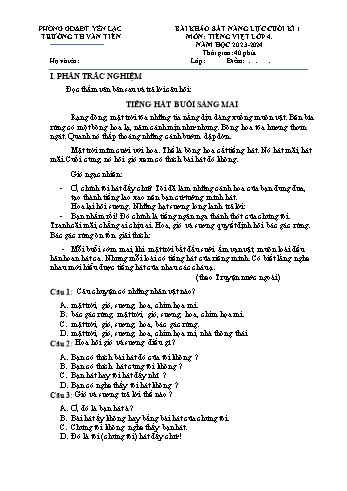 Bài khảo sát năng lực cuối kì 1 môn Tiếng Việt Lớp 4 - Năm học 2023-2024 - Trường Tiểu học Văn Tiến
