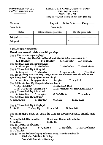 Bài khảo sát năng lực tháng 4 môn Tiếng Việt Lớp 4 - Năm học 2022-2023 - Trường Tiểu học Minh Tân (Có đáp án)