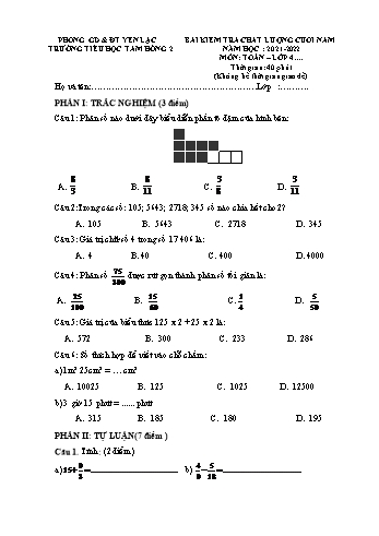 Bài kiểm tra chất lượng cuối năm môn Toán Lớp 4 - Năm học 2021-2022 - Trường Tiểu học Tam Hồng 2