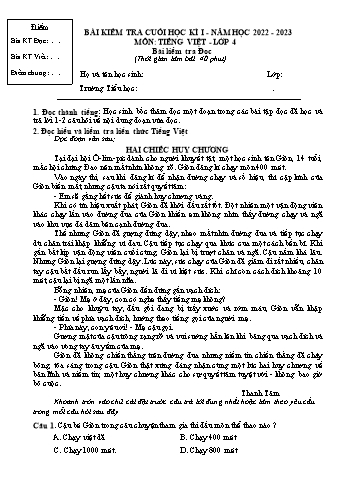 Bài kiểm tra cuối học kì I môn Tiếng Việt Lớp 4 - Năm học 2022-2023 - Trường Tiểu học Mỹ Lộc (Có đáp án)