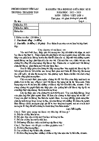 Bài kiểm tra định kì giữa học kì II môn Tiếng Việt Lớp 4 - Năm học 2022-2023 - Trường Tiểu học Minh Tân (Có đáp án)