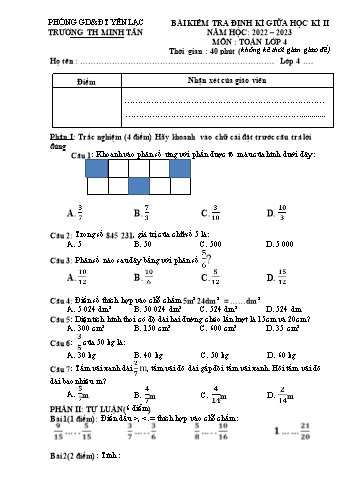 Bài kiểm tra định kì giữa học kì II môn Toán Lớp 4 - Năm học 2022-2023 - Trường Tiểu học Minh Tân (Có đáp án)