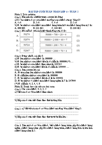 Bài tập cuối tuần môn Toán Lớp 4 (Kết nói tri thức với cuộc sống) - Tuần 2 (Có đáp án)