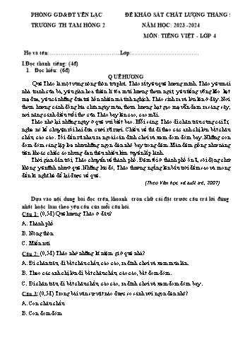Đề khảo sát chất lượng tháng 9 môn Tiếng Việt Lớp 4 - Năm học 2023-2024 - Trường Tiểu học Tam Hồng 2