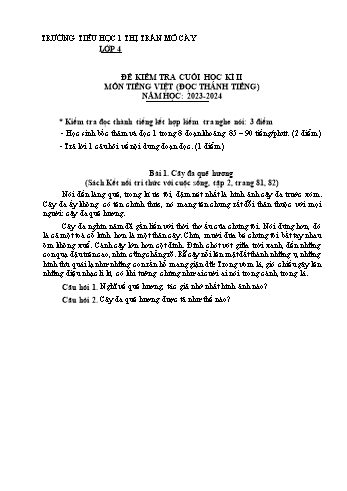 Đề kiểm tra cuối học kì II môn Tiếng Việt Lớp 4 (Đọc thành tiếng) - Năm học 2023-2024 - Trường Tiểu học 1 Thị trấn Mỏ Cày (Có đáp án)