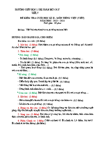 Đề kiểm tra cuối học kì II môn Tiếng Việt Lớp 4 (Viết) - Năm học 2023-2024 - Trường Tiểu học 1 Thị trấn Mỏ Cày (Có đáp án)