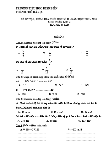 Đề ôn tập kiểm tra cuối học kì II môn Toán Lớp 4 - Năm học 2022-2023 - Trường Tiểu học Điện Biên - Đề số 3